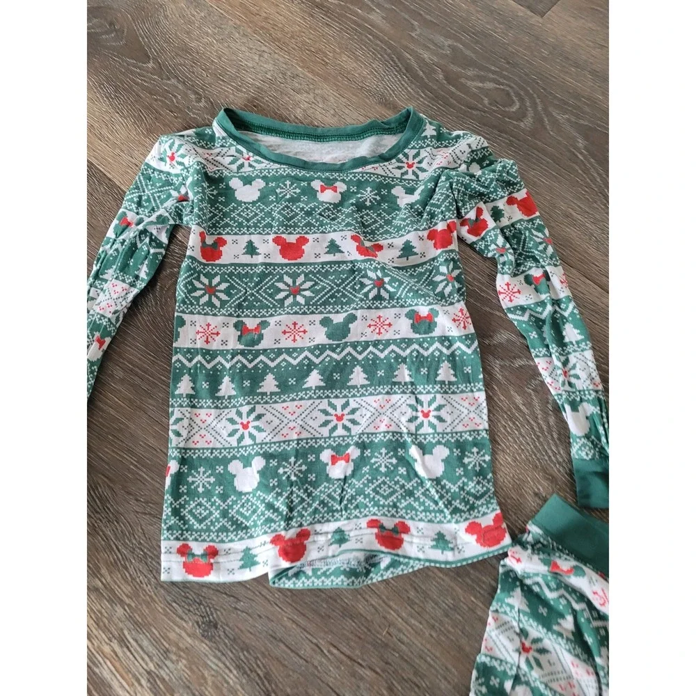 Little Sleepies Disney Mickey Mouse Fair Isle Bamboo Pajama Green 3T Holiday #2